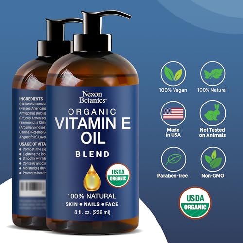 Nexon Botanics Organic Vitamin E Oil Blend 8 fl oz - Made from Pure, Natural Oils for Skin, Scars & Face - Aceite de Vitamina E (Pack of 2)