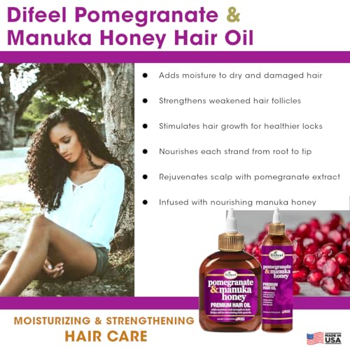 Difeel Elevated Pomegranate & Manuka Honey Premium Hair Oil 12 oz. - Growth Stimulating, Moisturizing & Strengthening Hair Oil for Dry, Damaged Hair