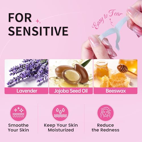 Beauty7 Sensitive Eyebrow Wax Strips Kit - 24 Strips with Pearl Powder & Essential Oil for Women with Sensitive Skin
