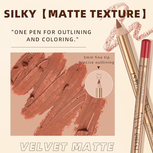 12 Colors Lip Liner Set, Brown Pink Red Series Lip Liners, Plump Nude Lip Shape No Smudge Longwear Smooth Lip Pen Waterproof Lipstick High Pigmented Natural Lip Makeup Pencil