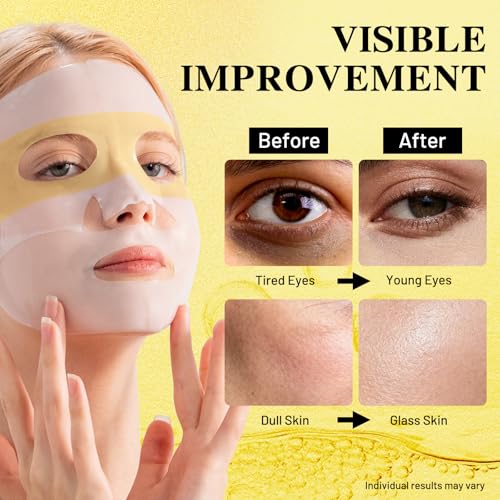 Collagen Face Mask with 24K Gold & Snail Mucin, Extra Eye Care Hydrogel Mask for Age-Defying & Skin Glowing, Overnight Elasticity Repair, 37g x 4 Sheets