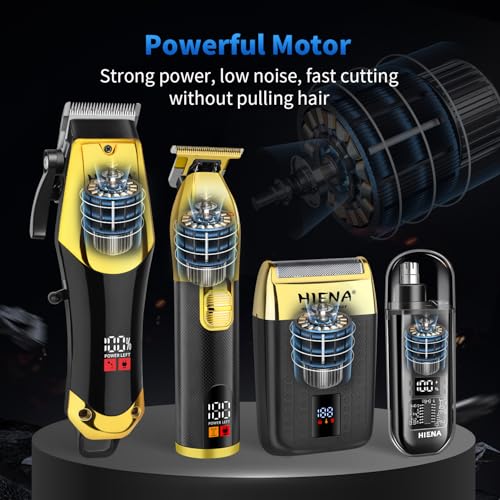 HIENA PRO Professional Hair Clipper Set, Cordless Barber Kit and Hair Cutting Set, Electric Foil Shavers and Beard Trimmers, Rechargeable Ear, Nose Hair Trimmer Set & Facial Grooming Tool