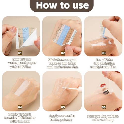 300 Pieces Makeup Hand Palette Single Use Makeup Mixing Palette, Transparent Waterproof Makeup Palettes Cosmetic Makeup Palette, Adhesive Artist Cosmetic Makeup Palette for Makeup Artist (transparent)