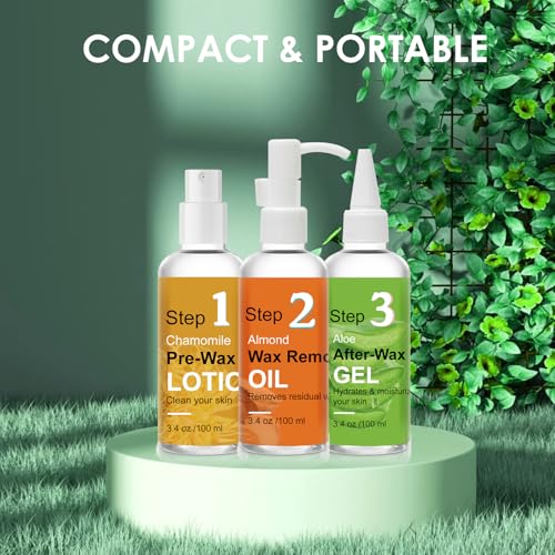 Pre Wax Spray and After Wax Spray, Triple-bottle Skin Care Set with Pre-wax Cleanser, Wax Remover Oil and Skin Soother Organic Aloe Vera Gel for Sensitive Skin - 100ML