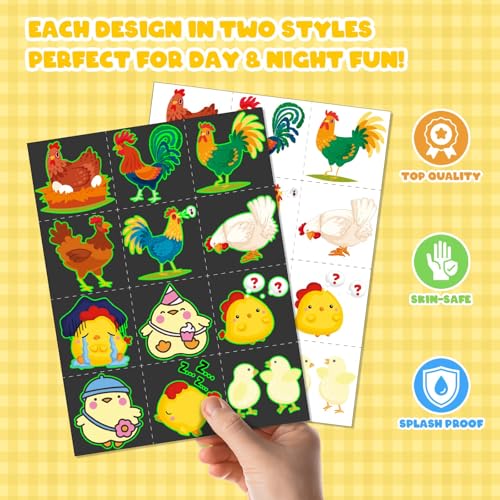 96 PCS Chicken Party Favors Set ? 72 Pre-Cut Temporary Tattoos & 24 Slap Bracelets for Kids, Perfect for Farm-Themed Birthday Parties, Classroom Rewards & Barnyard Celebrations