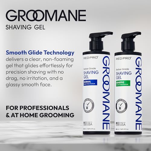 RED Pro GROOMANE Barber-Grade Shaving Gel for Men, Non-Foaming Clear Aloe Vera Shave Gel, Smooth Razor Glide, Precision Line-Ups, Anti-Irritation, Normal & Sensitive Skin (16.9 Fl.oz, Normal)