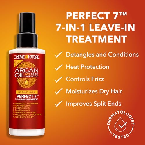 Creme of Nature Perfect 7¢â Leave-In Treatment, 7-in-1 Spray For Frizz-Control, Protects From Heat and Detangles, Infused with Argan Oil, 5.1 fl oz