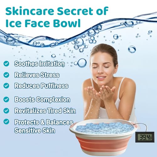 Face Bowl for Ice Bath, Cold Face Plunge Bowl Kit, Foldable Bowl for Face Ice Bath with Reusable Cubes, Portable Cold Plunge Face Bowl, Ice Bowl for Face Cold Plunge Chiller (Light Pink)
