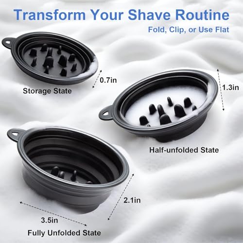 2-Pack Foldable Shaving Soap Bowl, Portable, Easy-to-Carry Shaving Soap Cup for Wet Shave, Travel Shaving Lather Bowl/Shaving Mug Compatible with Shave Cream & Soap for Men (Black& Blue)