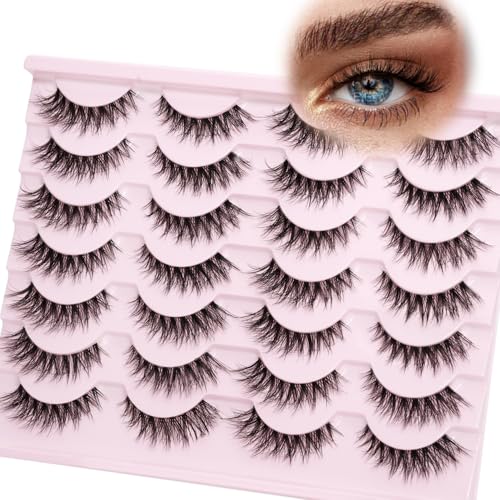 False Lashes Natural Look Eyelashes - 14 Pairs 14mm Faux 3D Mink False Eyelashes Natural Looking Fluffy Cat Eye Wispy Strip Lashes Pack by EMEDA (T06£©