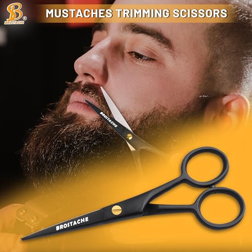 5¡± Professional Beard and Mustache Scissors, German Steel Beard Scissors Come with Mustache Comb, Beard Comb and Carrying Pouch. Grooming Scissor for All Facial Hair Scissors (Black)