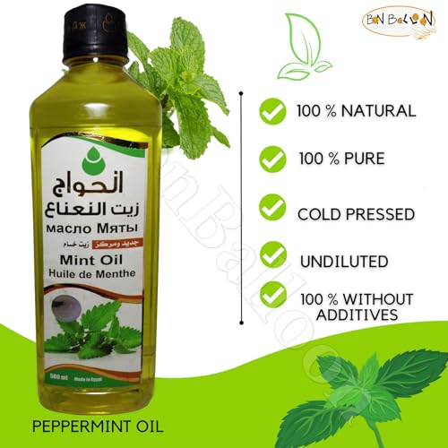 Pure & Natural Peppermint Oil Cold Pressed Al Hawaj Elhawag El Hawag Natural Concentrated Crude Perfect Fresh Mint Oils For Body & Skin & Hair (1 Pack = 17.64 oz / 500 ml) ??? ??????? ??????
