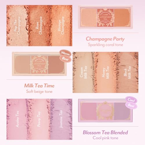 I'M MEME Blusher Palette - Afternoon Tea_Blossom Tea | Soft Pink, Peach, Lavender, 3 Shades Palette, Matte Powder, Face & Cheeks, For All Skin Tones, Powdery Finish, Lightweight Formula, 0.4 Oz