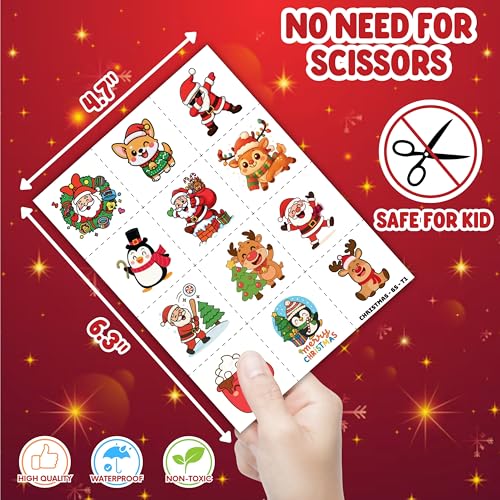 Christmas Party Set (144PCS) | 72 Temporary Tattoos & 72 Slap Bracelets | Fantasy Merry Xmas Party Favors, Stocking Stuffers, Classroom Gifts & Holiday Decorations for Kids