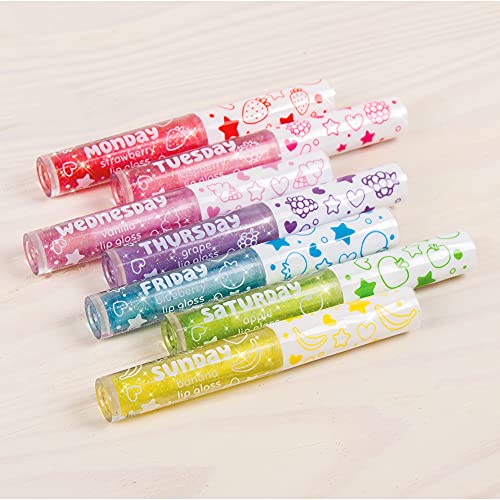 Make It Real 3C4G 7 Days Glitter Lip Gloss - Flavored Lip Gloss Set for Girls - Strawberry, Raspberry, Vanilla and More! - 7 Piece Lip Gloss Kit