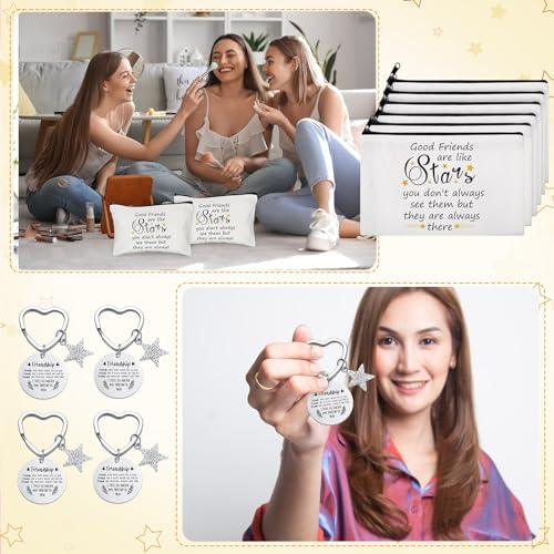 Paterr 24 Pcs Friend Gifts for Women Friendsgiving Makeup Bags Friendship Keychains Galentines Valentine Gifts for Friends Bulk Cosmetic Bags with Zipper for BFF Bestie Birthday Decorations(Star)