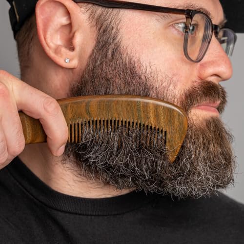ZEUS Curved Sandalwood Beard Comb in Gift Box, Premium Grooming Essential with Sheath for Men¡¯s Beard & Hair (M31)