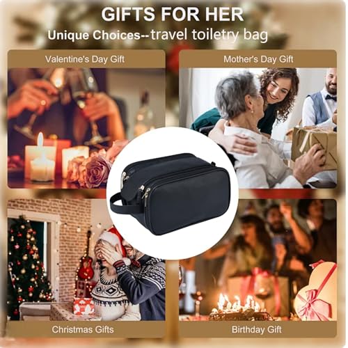 Travel Toiletry bag for men PU Triple-layer Double Zipper Toiletry Bags,Waterproof with Handle Mens Toiletry Bag Stowable Brushes, Toiletries Makeup for Business Trips Camping Bathroom Black