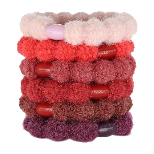 L. Erickson Red and Pink Hair Ties for Women, Knit Pony, 6 Pack, Orchard, Extra Thick No-Crease Bands with Strong Hold and Damage-Free Design, Soft Fuzzy Ponytail Holders in Bold Feminine Tones