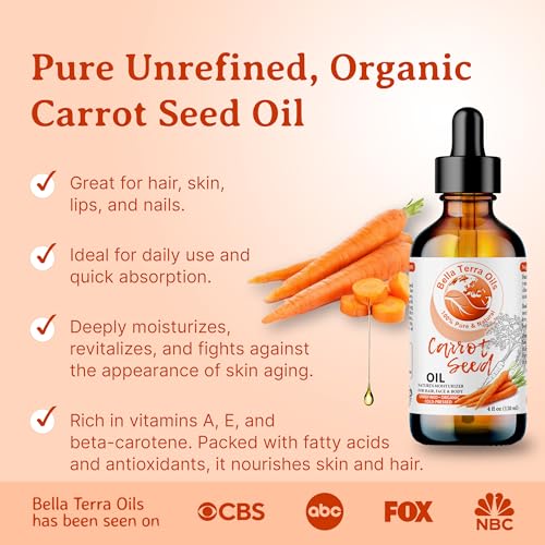 Bella Terra Oils - Organic Carrot Seed Oil 2oz - Enriched with Carotene & Essential Nutrients, Elevate Your Skin Care Regimen with This Luxurious Oil