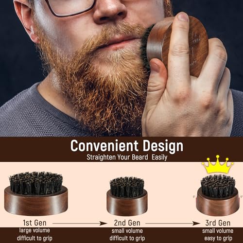 BFWood Beard Brush for Men - Boar Bristles Small and Round - Black Walnut Wood
