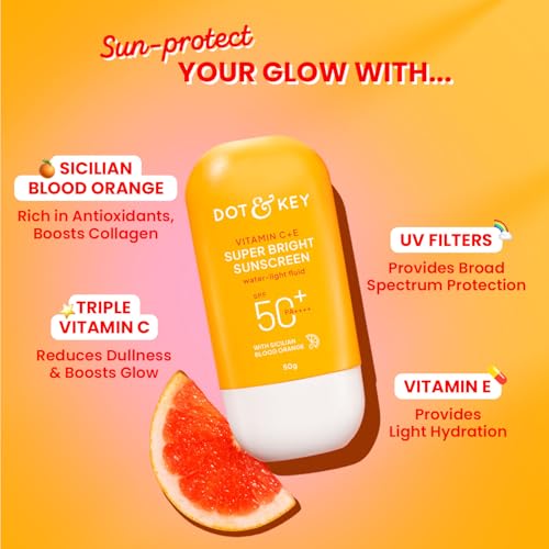 DOT & KEY Vitamin C + E Sunscreen SPF 50 | Water-Light, UVA/UVB & Blue Light Protection | Liquid SPF 50 | For All Skin Types | 50g (1.76 oz), Pack of 1