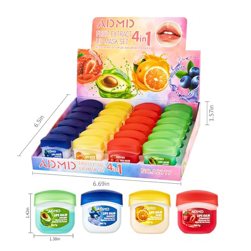 9 PCS Bee Lip Balm Honey Pot, Strawberry Watermelon Cherry Coconut Peach Mint Grape Vanilla, Honey Lip Balm Bulk with Stick, Lip Mask Overnight Hydrating for Dry and Crack
