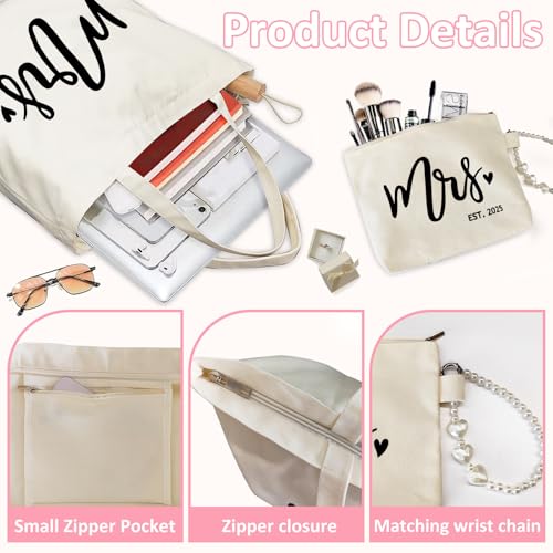 Lutto Canvas Bag with Zip Pocke - Wedding Engagement Bachelorette Birthday Mothers Day Gifts for Women