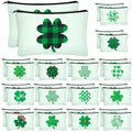 Sweetude 30 Pieces St. Patrick's Day Makeup Bags Bulk,Shamrock Cosmetic Bag with Zipper, St. Patrick's Day Pouch Travel Purse Toiletry Organizer for Women, 15 Styles