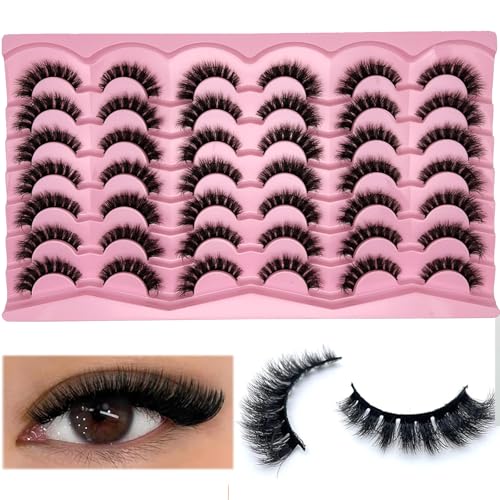 Short Fluffy Lashes Cat Eye 21 Pairs Natural False Strips Lashes Pack Wispy 3D Faux Mink Eyelashes