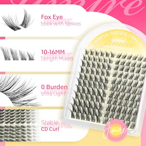 Cat Eye Natural Lash Clusters Wispy Eyelash Clusters 10-16MM Cluster Eyelash Extensions Left Right DIY Lash Extension Soft D-Curly Fox Eye Lashes Clusters 132Pcs Anime Individual Lashes
