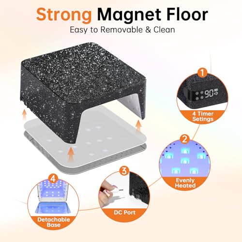 UV Nail Lamp,96W UV Light for Gel Nails, Cordless Nail Light,Rechargeable Nail Dryer, Touch Control & Auto Sensor,Fast Curing Manicure for Salon & Home (A-Black)