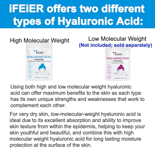 Hyaluronic Acid Powder | High Molecular Weight Hyaluronic Acid Serum Powder | 1.5oz(42.5g) Cosmetics Grade | Sodium Hyaluronate | LMW HMW HA ingredient to make gel for DIY Serums