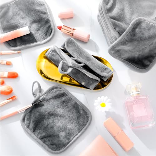 32 Pcs Makeup Remover Pads 5 x 5 Inch Soft Reusable Cloths for Eye Face Cloth Microfiber Washable Makeup Remover Towel Removal Cleaning Cloth for Women(Gray)