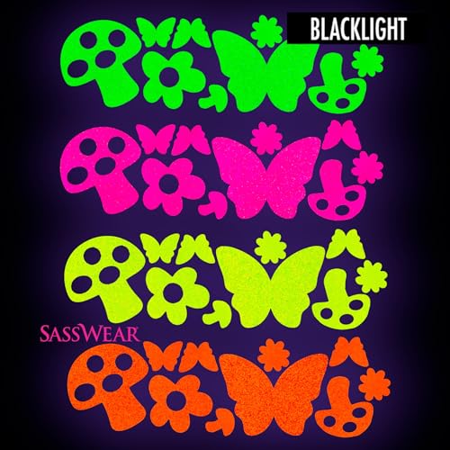 Sasswear Blacklight Body Stickers - Neon Fashion Accessories for Raves, Festivals and Glow Parties, 40/pk (Mushroom)