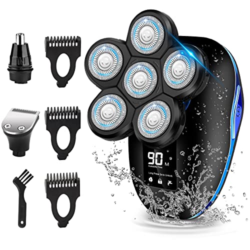Head Shaver for Bald Men,6-in-1 Electric Shaver for Bald Head 6D Wet/Dry Waterproof Mens Electric Razor Head Shavers Mens Grooming Kit Cordless Rechargeable Face Head Shaving Rotary Shavers