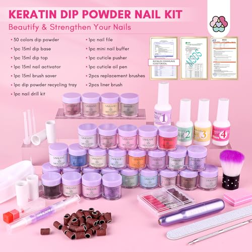 SAVILAND Dip Powder Nail Kit with Drill 30 Colors and 4Pcs Dip Powder Liquid Set Neon Summer Colors
