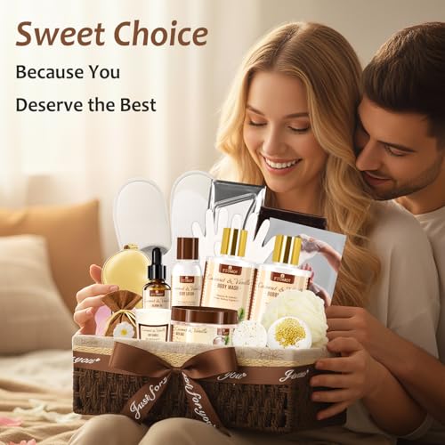 Bath and Body Gift Basket Set for Women - Coconut Vanilla Spa Gift Basket - Premium 21?Piece Luxury Bath & Body Gift Set for Self Care - Gift ready for Valentines Birthday Gifts