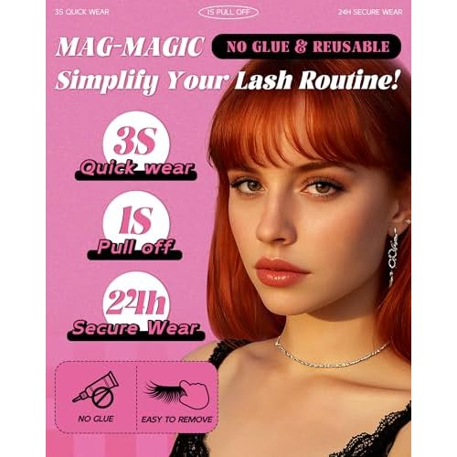 Natural Look Magnetic Eyelashes Magnet - Lashes Reusable Double Sided Magnetic Lashes With Applicator and Mirror, Easy To Wear And Remove, No Glue Needed Strip Lashes, Black Faux Cils by EMEDA (#29)