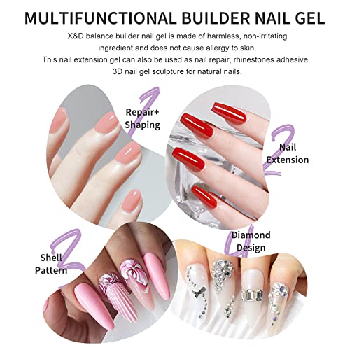 X&D Poly Gel Nail Kit Polygel Quick Dry Natural Clear Polygel 5 Colors Nail Extension Balance Builder with Dual Forms, Brush with Spatula, Professional File and Buffer Set