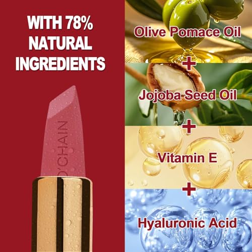 O'CHAIN Red Matte Lipstick, Long Lasting Full Coverage Non-Transfer Lipstick for Women Infused with Jojoba Oil and Vitamin E, Cruelty-Free & Vegan (10 STAYCATION) 0.12 Oz