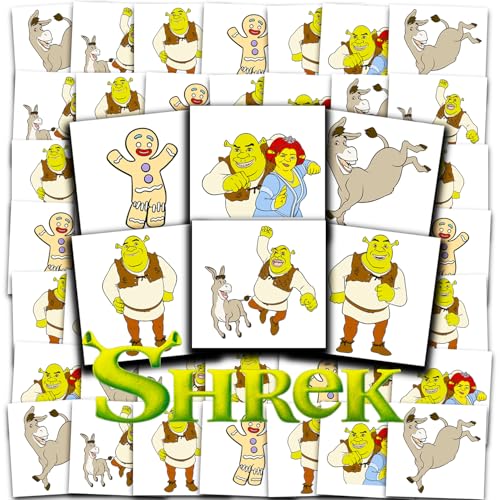 Shrek Tattoos Party Favors Bundle ~ 72 Perforated Individual 2" x 2" Shrek Temporary Tattoos for Kids Boys Girls | Shrek Party Supplies