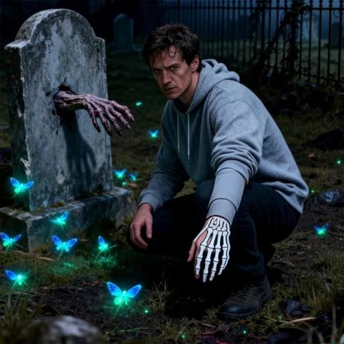 Skeleton Hands Temporary Tattoos - 4 Pairs of Creepy Left & Right Hand Fake Tattoos for Halloween, Scary Moving Joints Waterproof Skin Stickers for Costume Party
