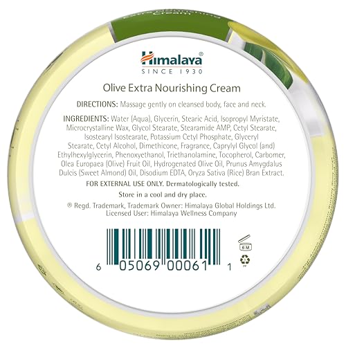 Himalaya Olive Extra Nourishing Cream, with Olive Oil, Almond Oil, Vitamin E & Rice Bran for Deep Nourishment and Body Moisture, 6.76 fl oz (200 ml)
