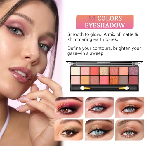 Makeup Set for Women, Makeup Kit for Women Full Kit, Travel Makeup Set, Makeup Gift Set for Girls, 14-Color Eyeshadow Palette, 2 x Lip Gloss, Eyebrow Powder, Contour Stick, Face Make up 02