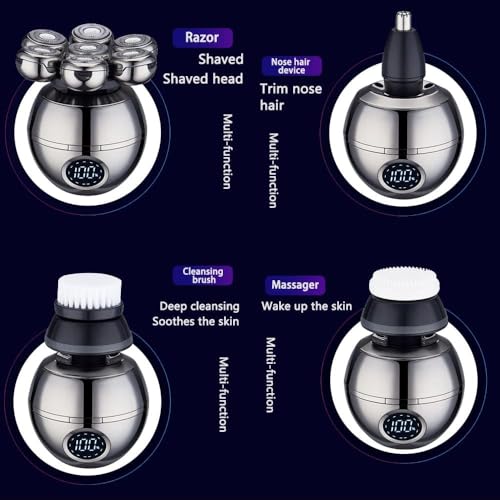 Upgrade 7 Heads Men¡¯s 5-in-1 Electric Head Shaver for Bald Men,Multifunctional Electric Razor for Men£¬Cordless Rechargeable Travel Groomin Hair Trimmer Kits,Black
