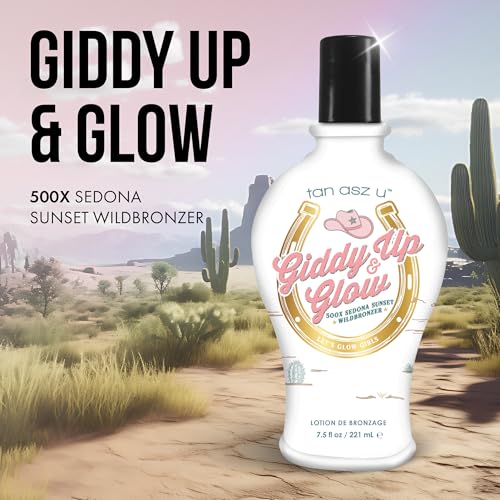 Tan Asz U Giddy Up & Glow Tanning Lotion, 500X Sedona Sunset Wild Bronzer with Wild Rose & Prickly Pear Glow Serum, 7.5 Fl Oz