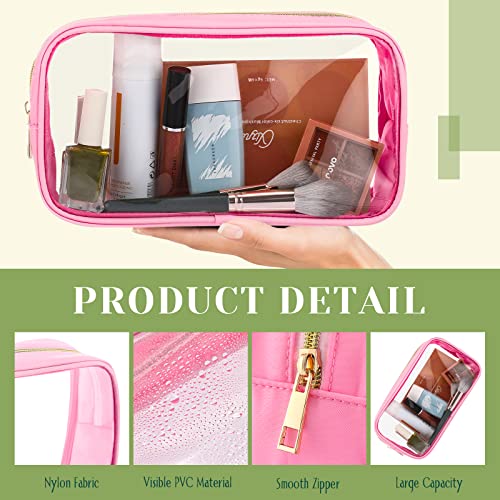 Cunno 9 Pcs Preppy Clear Makeup Bag DIY Chenille Letter Pouch Large Nylon Makeup Bag Travel Toiletry Zipper Cosmetic Organizer Pouch PVC Bags for Women, 9.5 x 5.1 x 2.8 Inch(Colorful)