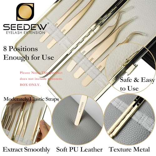 Lash Tweezers Organizer, Eyelash Extension Tweezers Bag, Soft PU Leather 8 Positions Rounded Corners Portable, Individual Storage Case Box for Tweezers, Makeup Brush, Slender Small Tools(Black)