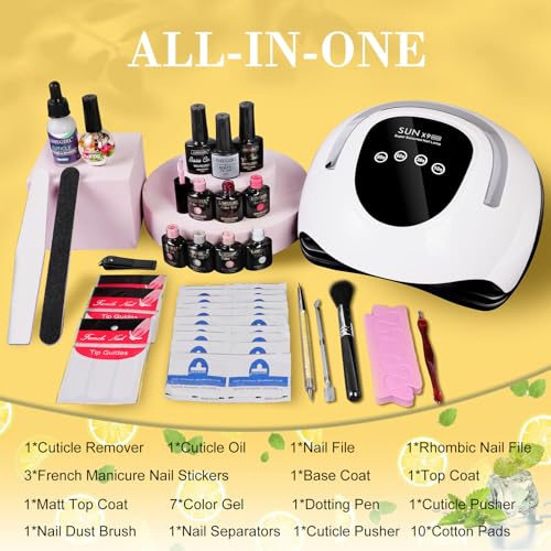 LimeGirl Gel Nail Polish Kit with U V Light, 23PCS Starter Kit with 7 Colors, Hot Pink/Orange/Yellow Green/Skin Tones,Dark-skinned Collection, Salon-Grade Gel Polish Set Nail Lamp Gift for Women